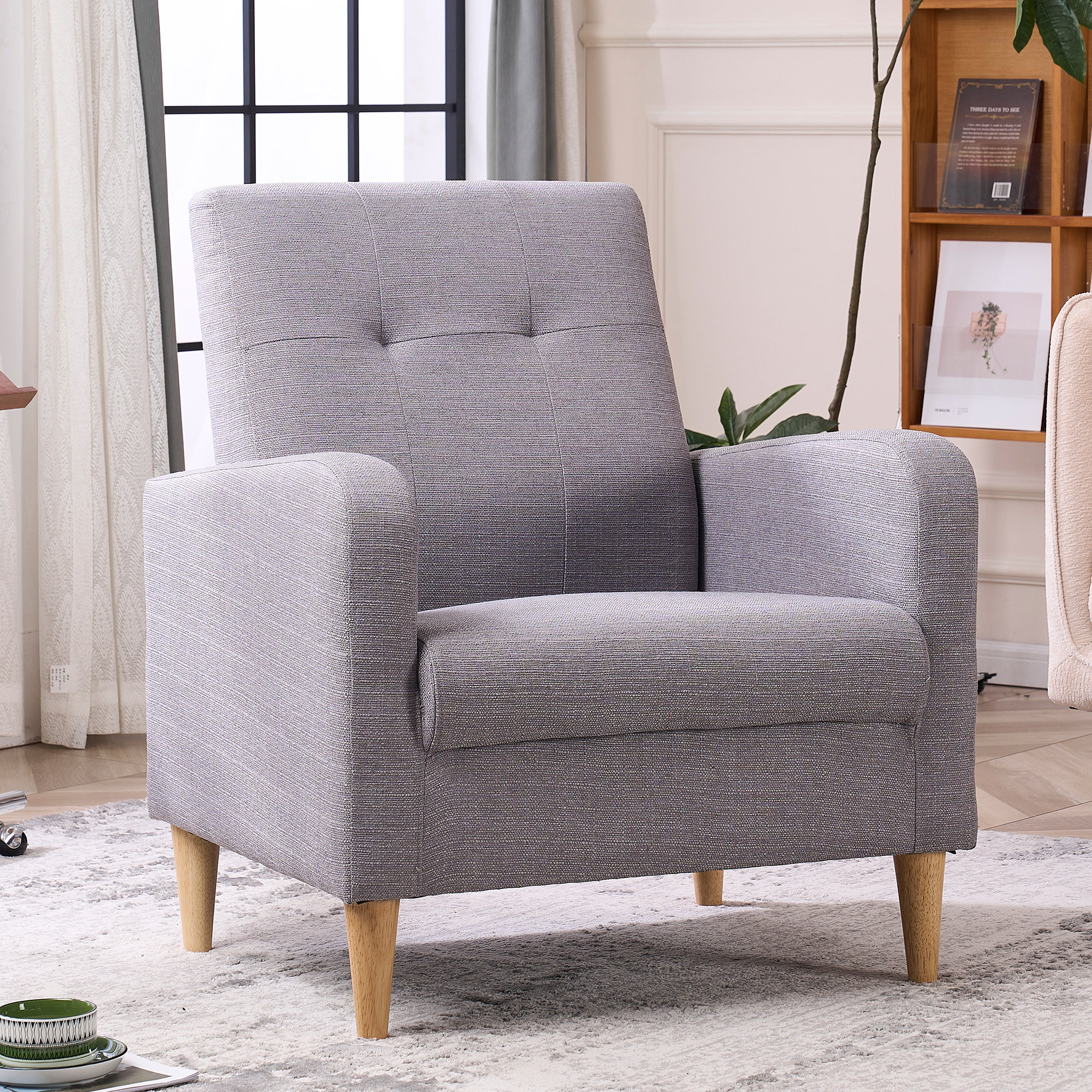 Ebern Designs Dannyell 29 Wide Tufted Accent Armchair with Solid Wood Legs for Living room Bedroom Reviews Wayfair Canada